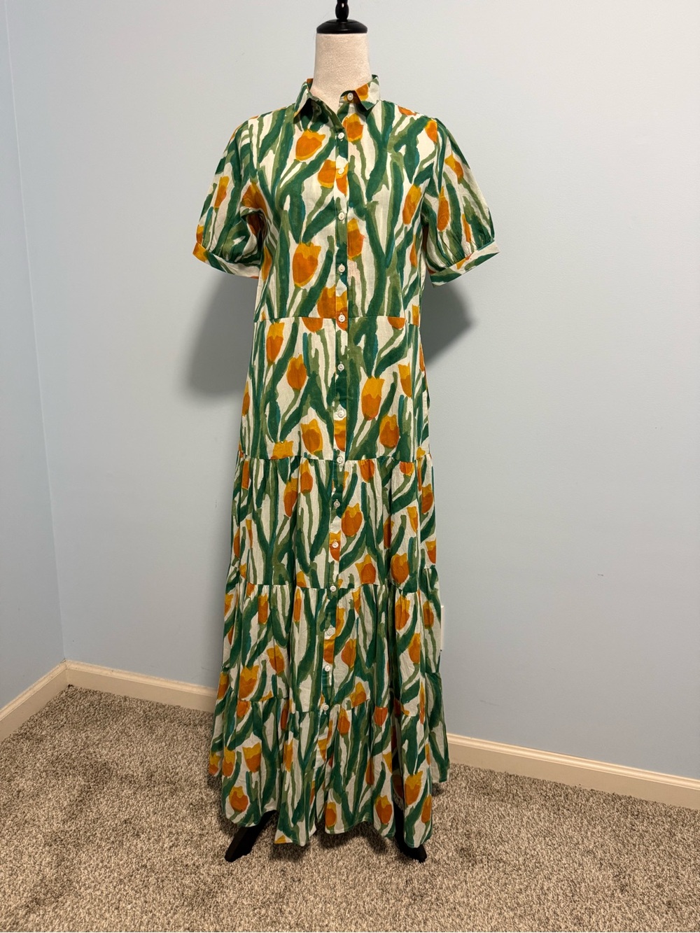 GINGY’S‎ Hampton Dress Yellow Tulips Loose Fit Size XS